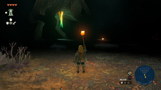 たいまつを灯りに